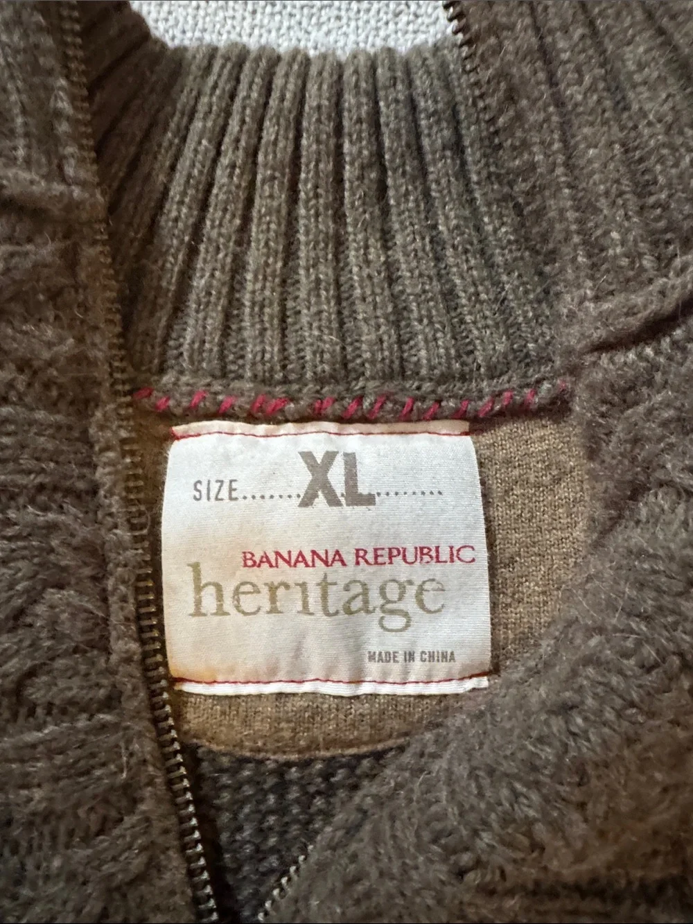 Banana Republic - Heritage Collection- Men's Zip-Up Cable Knit Sweater -Brown XL